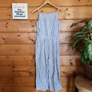 Beach Lunch Lounge 💜 Cami Romper Jumpsuit Linen Blend Striped Pocket Shirred XS